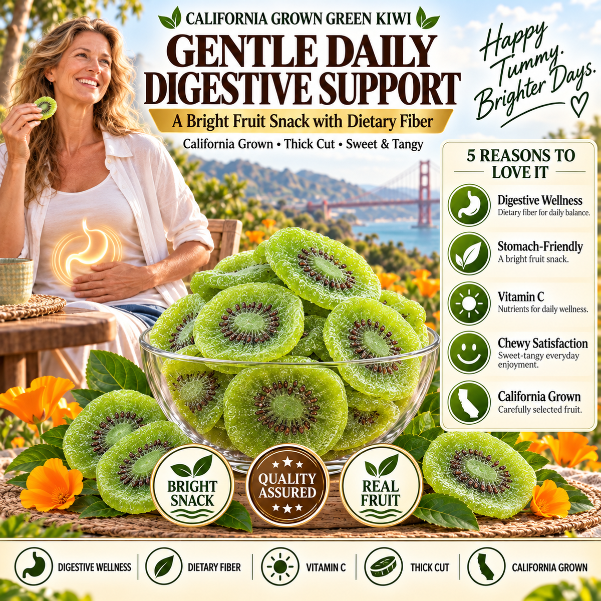 🔥 California-Grown Dried Green Kiwi — 🥝 A Bright, Chewy Fruit Snack for Active Living-ddh