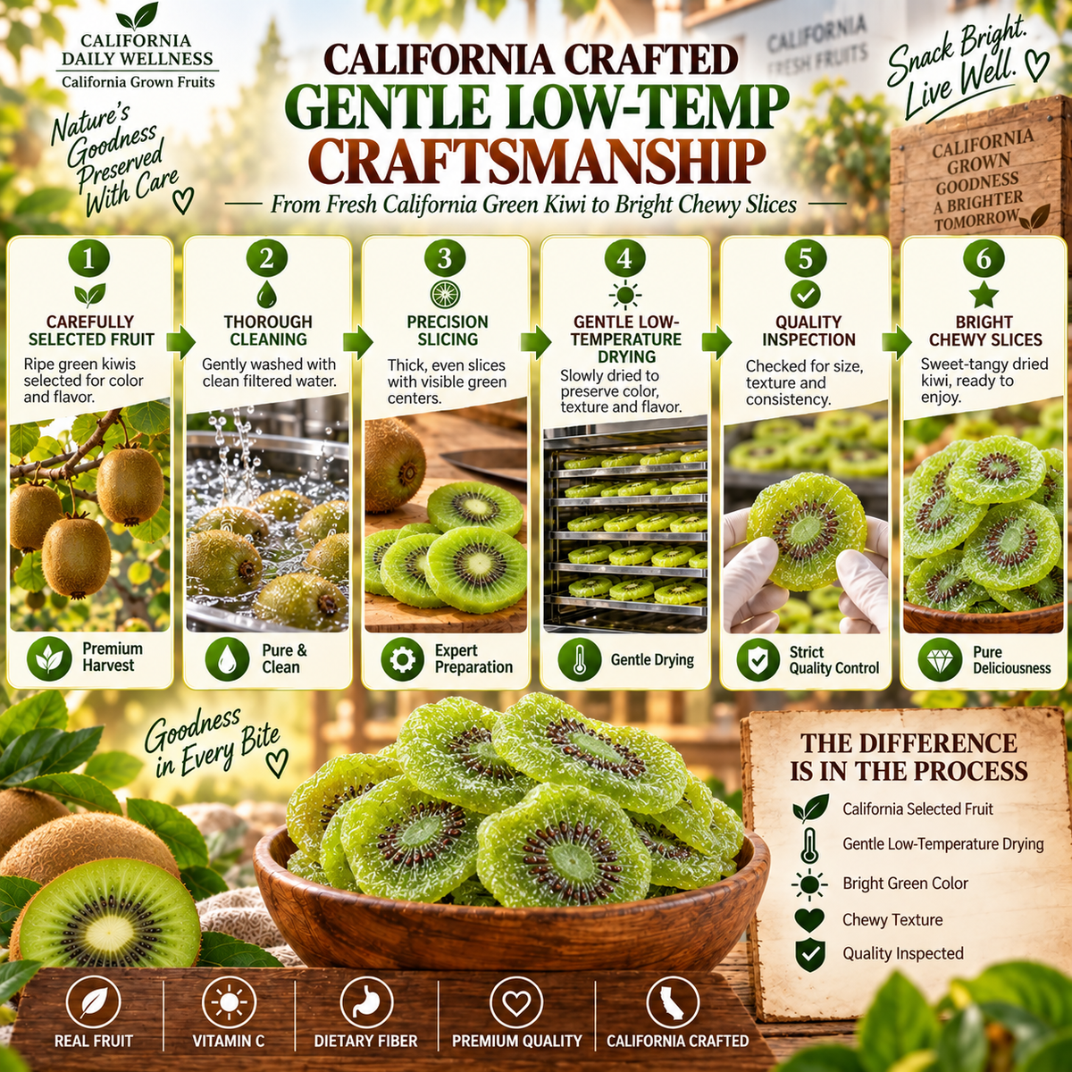 🔥 California-Grown Dried Green Kiwi — 🥝 A Bright, Chewy Fruit Snack for Active Living-ddh