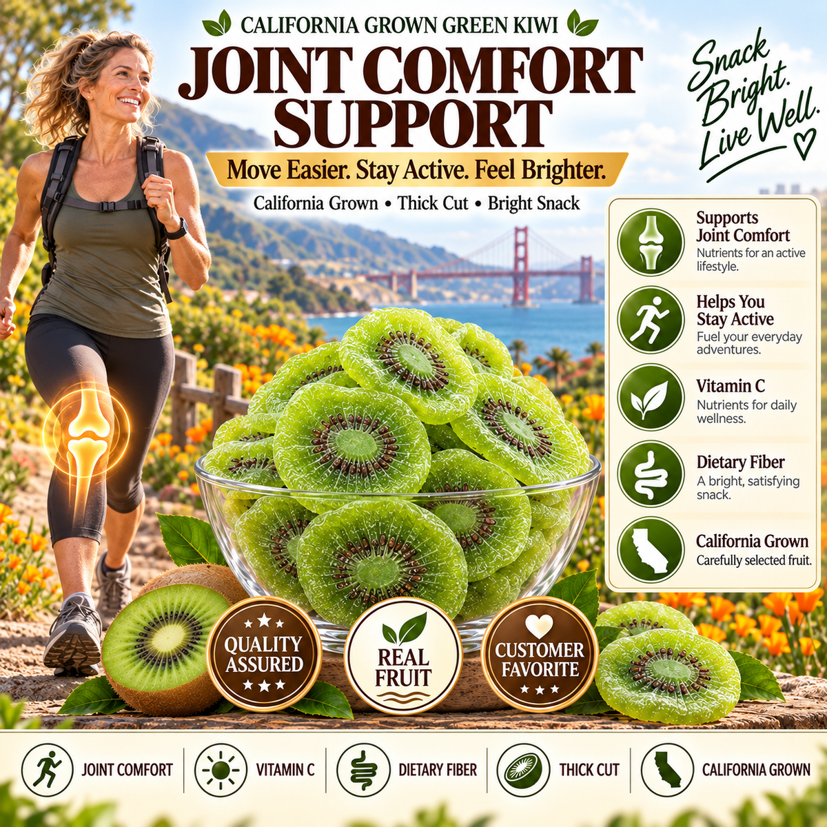 🔥 California-Grown Dried Green Kiwi — 🥝 A Bright, Chewy Fruit Snack for Active Living-ddh