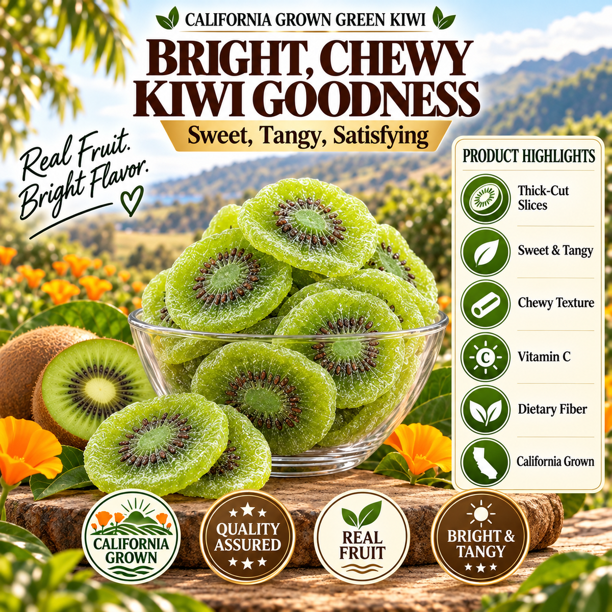 🔥 California-Grown Dried Green Kiwi — 🥝 A Bright, Chewy Fruit Snack for Active Living-ddh