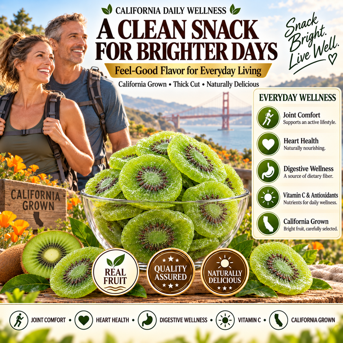 🔥 California-Grown Dried Green Kiwi — 🥝 A Bright, Chewy Fruit Snack for Active Living-ddh